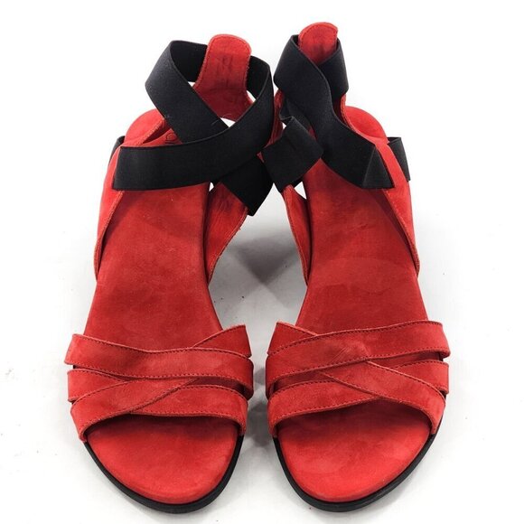 ARCHE NWOB Nubuck Leather Elastic Strap Sandals Red / Black - Picture 9 of 11